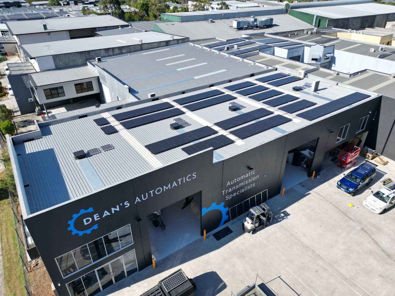 Commercial rooftop solar installation on an industrial building